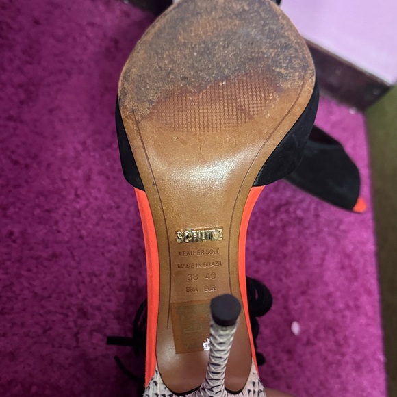 Black and Orange Women's High Heel Sandals - Picture 2 of 6